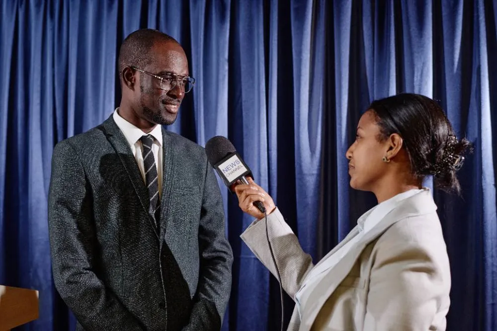business man giving an interview